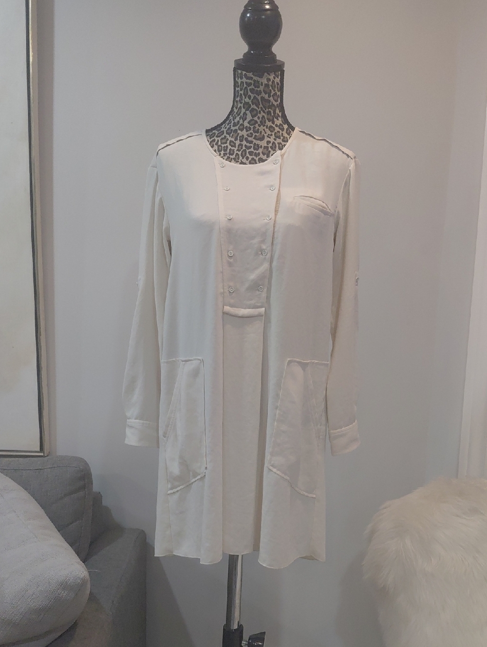 Wilfred Cream Top with Leopard Print Trim - Picture 1 of 8
